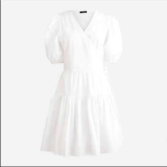 J. Crew white Puff-sleeve cotton poplin wrap dress Medium Tall - Picture 3 of 10